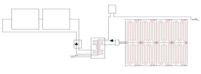 太陽熱のオンドル暖房システムの概念図